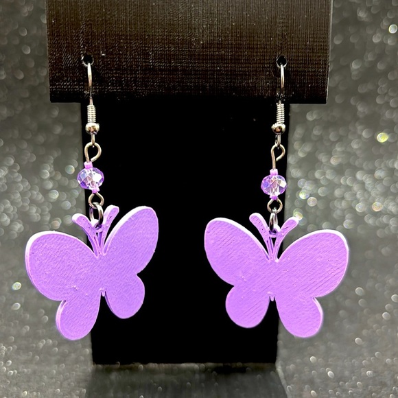 Handmade Purple Butterfly Earrings - Picture 3 of 6
